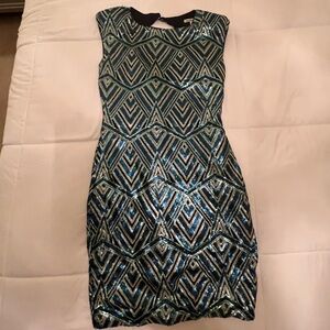 Elegant Black and Blue Geometric Sequin Dress